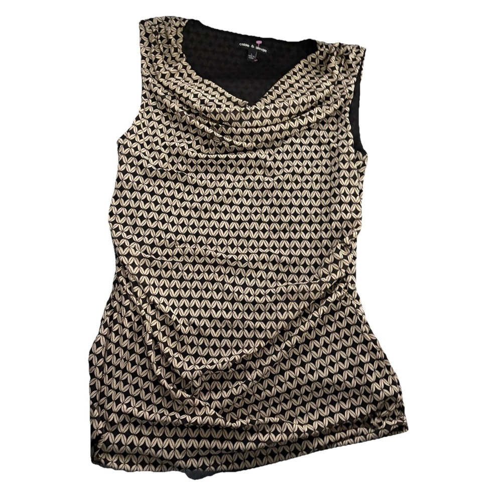 Cable & Gauge Vtg  Y2K print cowl stretchy blouse L Draped Office Siren Classic